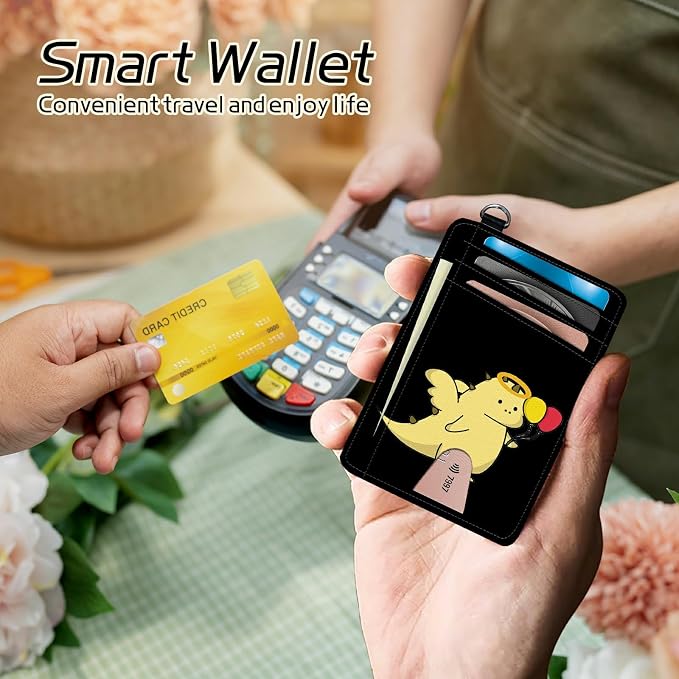 Small Travel Wallets, Dinosaur Slim Minimalist Front Pocket Wallet with Wristlet, RFID Blocking PU Leather Credit Card Holder with ID Window Change Purse for Men Women