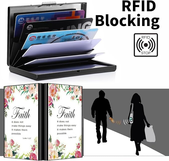 Metal Wallet for Women Men Girls, RFID Blocking Slim Aluminum Credit Card Holder, Mini Travel Wallet with Hard Shell, Lightweight ID & Business Card Case,1-37 Bible Verse Christian