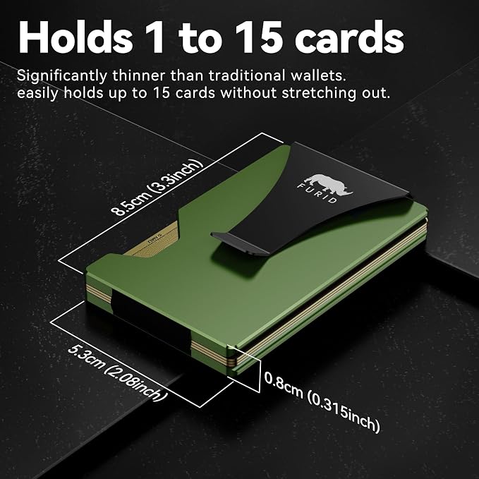 furid Minimalist Card Wallet for Men Slim: Rfid Metal Wallet with Money Clip Credit Card Holder - Gift for Man Husband at Brithday Stocking Stuffers