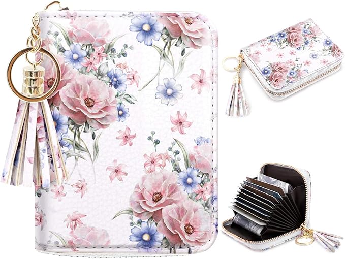 Coco Rossi Women's Card Case RFID Cute Flowers Small Wallet Card Holder, White Floral