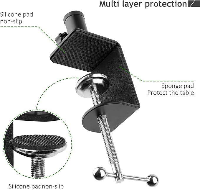 Heavy Duty Metal Table Mount Clamp, Metal Desk Clamp for Mic Boom Arm Stand Adjustable Mic C Clamp Can be Mounted Against the Wall, Fits up to 2.24"/5.7cm Desktop Thickness