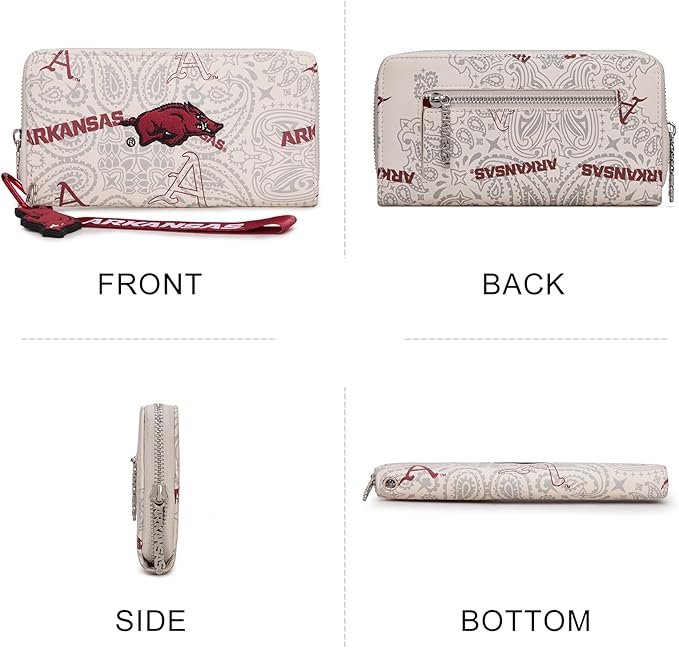 Arkansas Razorbacks Organizer Wallet with RFID Blocking & Keychain, Arkansas Team Logo Clutch Purse, Zip Wallet for Game Day, Concert, Graduation Gift | Beige, NC-AFU011BG