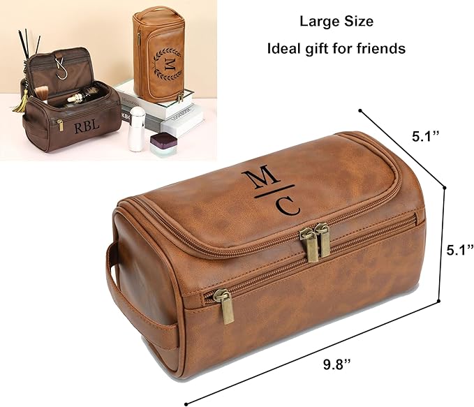 Toiletry Bag for Men, Personalized Travel Shaving Dopp Kit Water-resistant Bathroom Toiletries Organizer PU Leather Cosmetic Bags