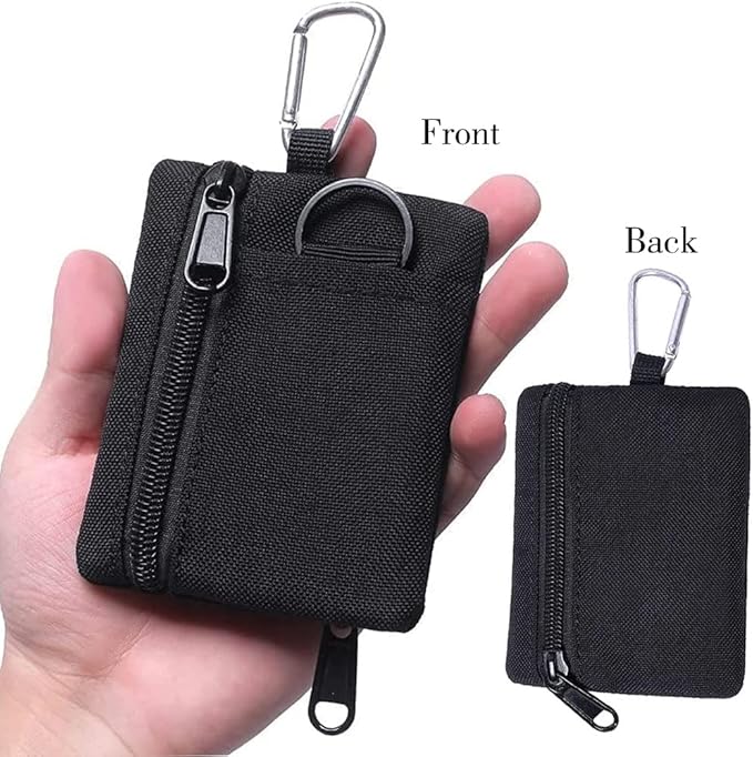 Tactical Keychain Pouch - Military Mini Size Belt Gear EDC Pocket Organizer as Coin Purse ID Card Holder Car Fob Key Waist Case Wallet Headset Pack (Black)