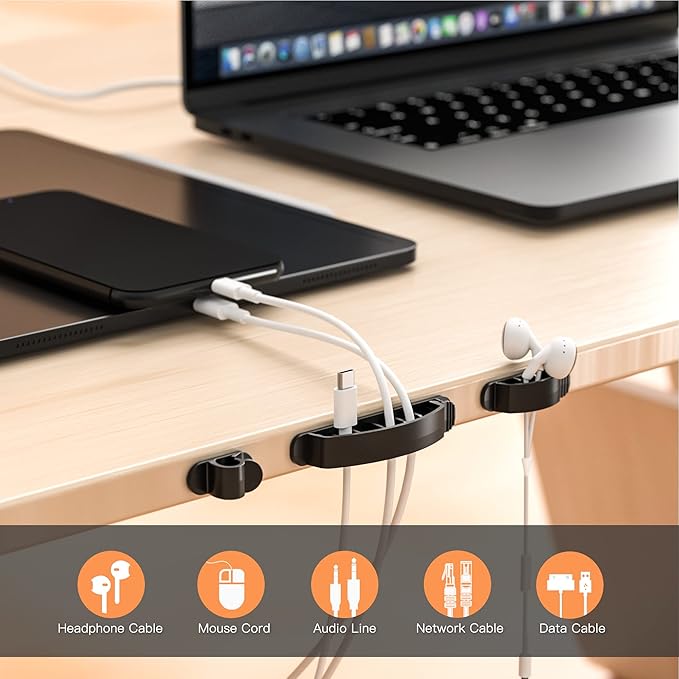 Cable Management Box 2 Pack with 16 Cable Clips Set-Large & Medium & Small Wooden Style Cable Organizer Box to Hide Wires&Power Strips | Cord Organizer Box | Cable Organizer for Home & Office [Black]