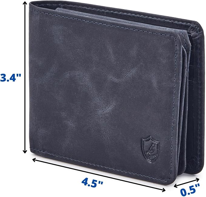 Cochoa Wallet for Men Bifold Leather RFID Blocking High Capacity Slim Card Case with 2 ID Window for Gift (Crazy Horse, Navy)