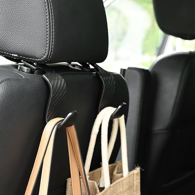 Osilly Car Seat Headrest Hook, 4 Pack Auto Seat Hanger Storage Organizer for Purse Handbag Coats Grocery Bags, Car Interior Accessories, Universal Vehicle Backseat Plastic Hanging Hook (Black2)
