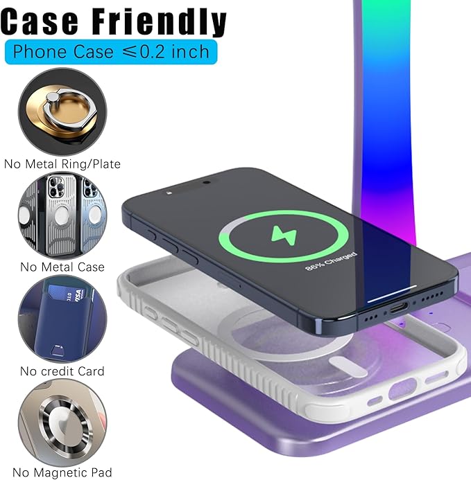 Headphone Stand with Wireless Charger,Gaming Headset stand with RGB Light,For Airpod Max Stand Compatible with Airpod Pro/3/2,For iPhone 17/16/15/14/13/12/11,Gifts for Gamers & Music Lover (Purple)