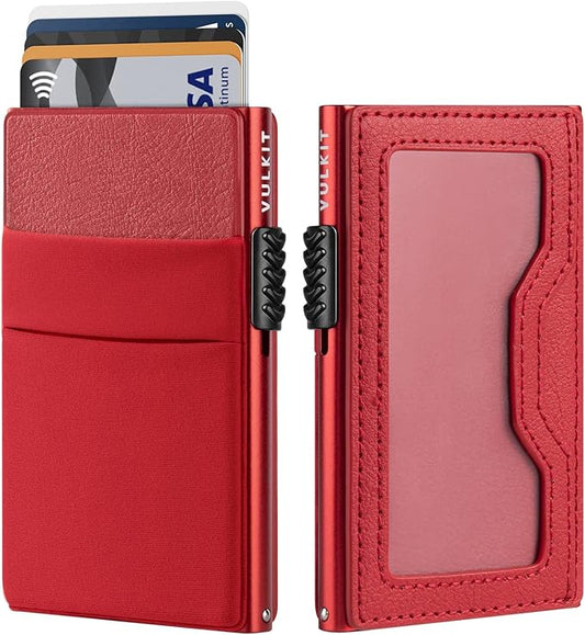 VULKIT Minimalist Wallet with ID Window & EDC Pocket Pop Up Card Holder RFID Blocking Slim Wallet Design for Airtag Cash Coins & Credit Cards