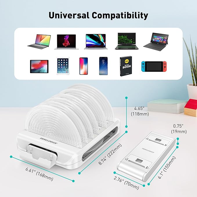 Vertical Laptop Stand Holder & Desk Organizer Rack - Adjustable Dock for MacBook, iPad, Phone (6-in-1 Multi Device Storage System with 360° Rotation)