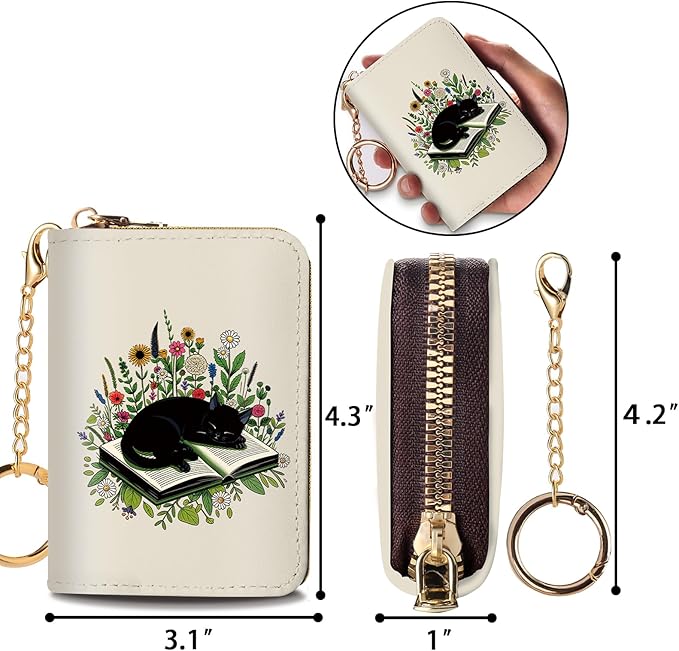 Credit Card Holder RFID Wallet, Small Card Holder Wallet for Women with Keychain Zipper, Funny Leather Print Credit Card Wallets Accordion Gift
