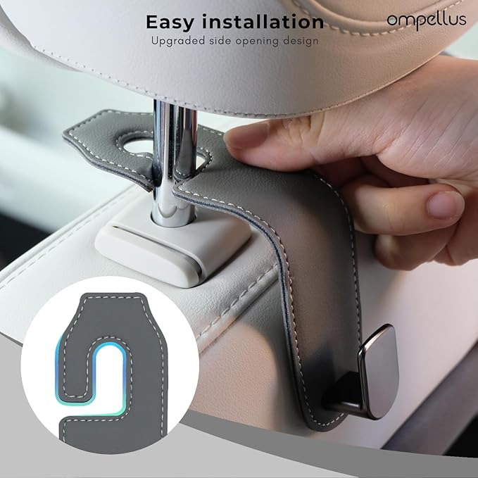 Car Headrest Hook, 2 Pack Leather Car Seat Hooks for Purses and Bags, Car Organization Accessories (Black)