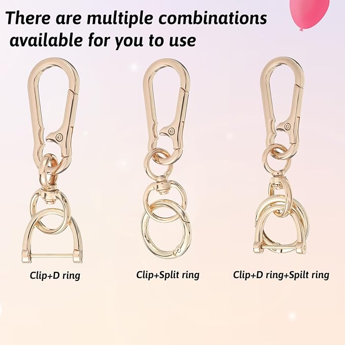 Gold Carabiner Keychain Clip Metal Purse Clip with D-ring and Key Ring for Keychains, Backpacks, Men and Women