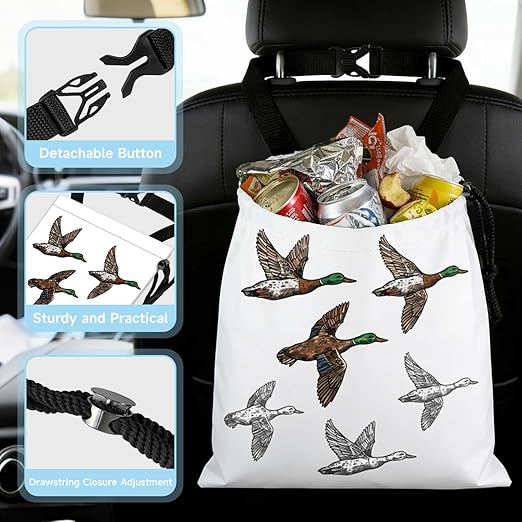Wild Ducks Car Trash Bag - Waterproof Car Trash Bag Hanging Leakproof Car Garbage Bag - Washable Reusable Trash Bag for Car Interior Hanging Organizer Storage Vehicle Travelling Camping