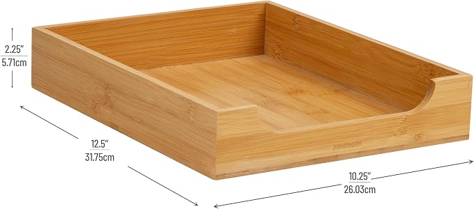 Mind Reader Paper Tray, Desktop Organizer, File Storage, Modern, Office, Bamboo, 10.25"L x 12.5"W x 2.25"H, Brown