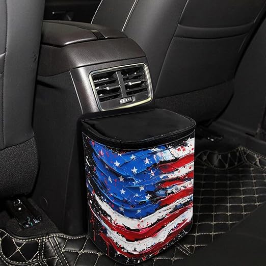 Biyejit Graffiti USA Flag Car Trash Can - Leak-Proof Car Organizer and Storage Bag for The Back/Front/Console of Any Cars,Sedans, SUVs & Trucks Easy-to-Install Car Accessory Interior