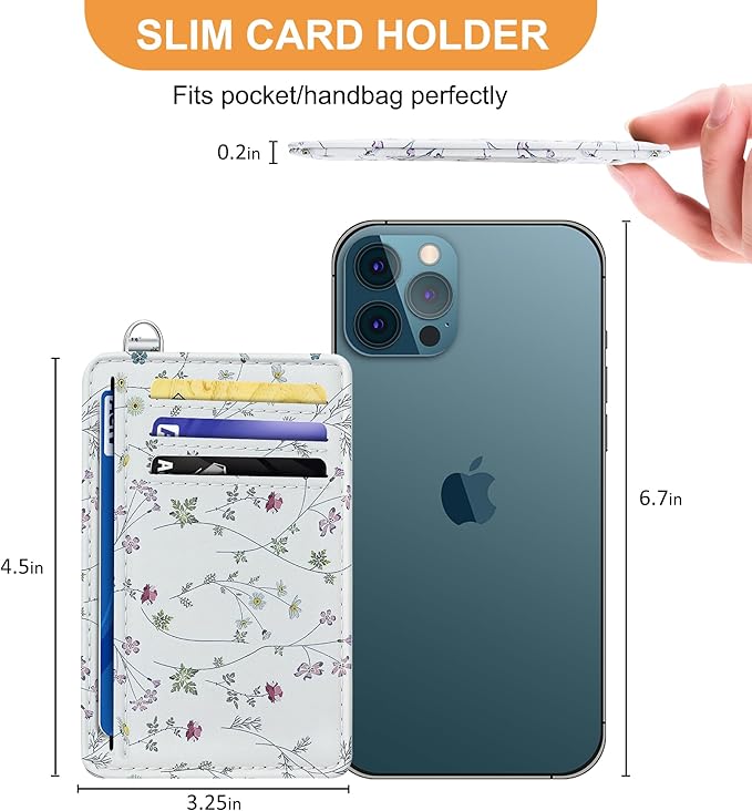 SEAVILIA Credit Card Holder for Women, Floral RFID Wallet Women, Slim Minimalist Front Pocket Card Holder, Cute Thin Travel RFID Blocking Card Case, Small Wallets Woman Gifts Girls