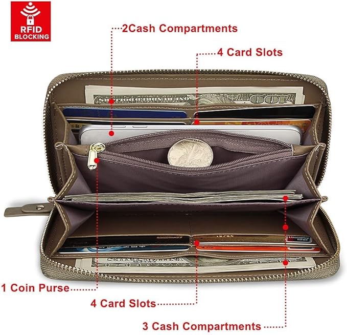 FT FUNTOR Wristlet Wallets for Women, Ladies PU Vegan Leather Clutch Wallet Zip around Phone Purse Card Holder Organizer