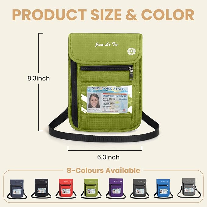 Passport Holder for Travel, RFID Passport Wallet with Visual Window Design, Multifunctional Document Organizer, Waterproof Travel Pouch Neck Wallet for Men and Women, Green