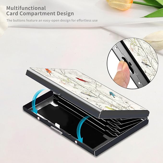 RFID Metal Wallet Credit Cards Holder Slim Mini Business Card Holder Metal ID Case Gift for Men Women,Tree and Bird