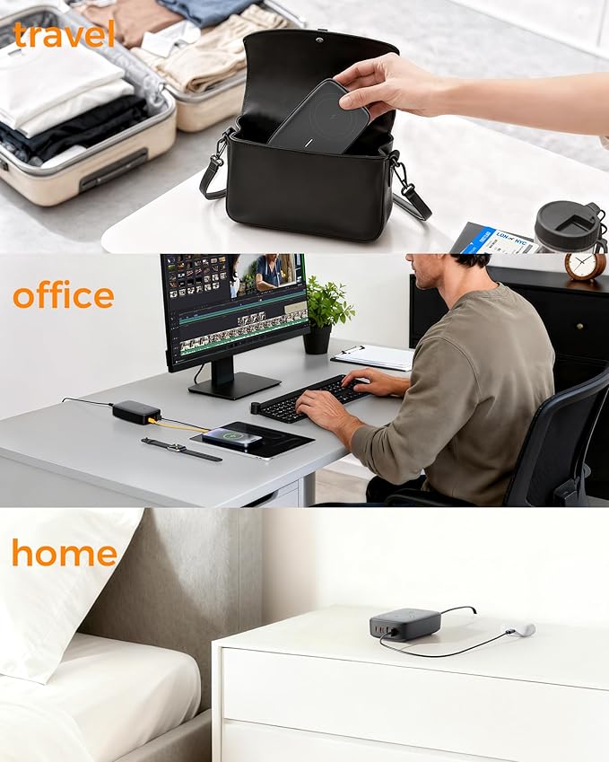 Wireless Charging Station for Multiple Device PD 65W USB C, TESSAN 6 in 1 Magnetic Wireless Charger Station, 5 Ft USB Charging Block Compatible with iPhone, Android Phone, Tablet, Laptop, Home Office