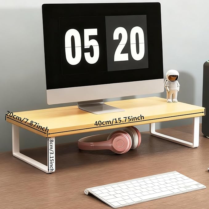 Stable Wood Computer Monitor Stand for Desk Organizer, Anti-slip Computer Riser Monitor Shelf for PC Laptop Notebook Home & Office (Brown)
