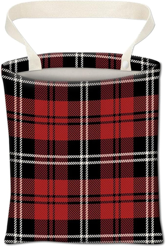 Car Trash Can, Hanging Car Organizer and Storage Bag, Trash Bin for Vehicle, Travelling, Camping Black and Red Checkerboard