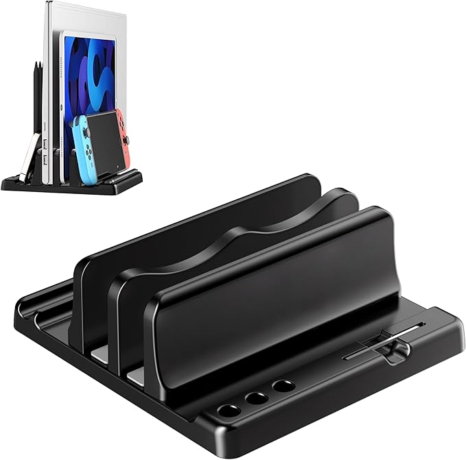 Vertical Laptop Stand Holder - Adjustable ABS Plastic Laptop Holder Vertical, Space-Saving 4 in 1 Compatible with All MacBook Pro Air, Mac, HP, Dell, Microsoft Surface (Black)
