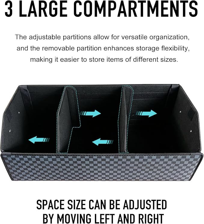Fyzeoty Trunk Organizer for SUV - Leather Storage Box, Extra Large, Magnetic Lid, Collapsible and Adjustable Car Organizer