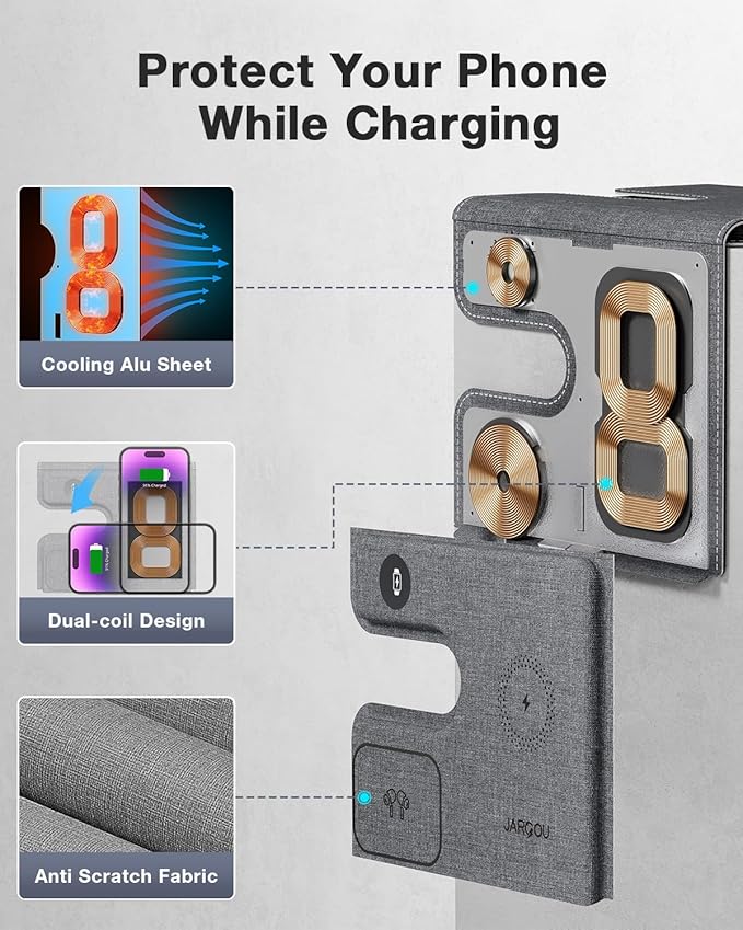 3 in 1 Charging Station for Apple, Charging Station for Multiple Devices for Apple, Wireless Charger for iPhone 17 Air 16e16 15 14 13 12 11 X 8 Series, for Apple Watch, for AirPods(Foldable)