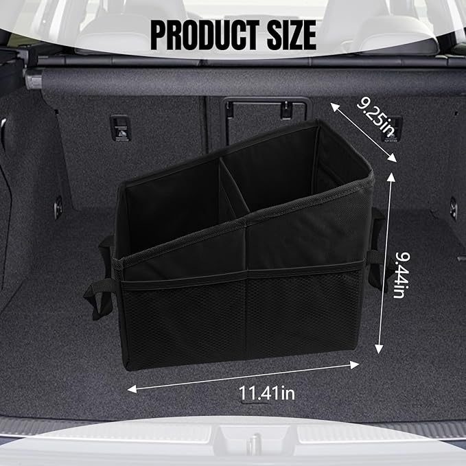 Hovom Car Organizer, Automotive Passenger Seat Organizer, Car Caddy with Multiple Compartments & Pockets, Collapsible Small Vehicle Storage Organizers for Front and Back Seat, Trunk, Floor (Black)