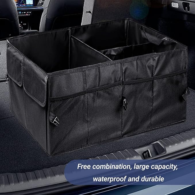 Trunk Organizer for Car, Foldable Storage Bags, Sturdy Trunk Organization for Car Accessories, Tools, 3 Compartments, Automotive Consoles and Organizers