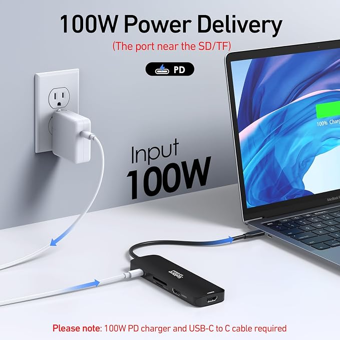 USB C Docking Station Dual HDMI Monitor, USB C to Dual HDMI Adapter with 2HDMI Ports, PD Charging, SD/TF, USB A&C 3.0 Ports, Laptop Docking Station for Dell XPS/HP/Lenovo/Surface/Yoga etc(Black)