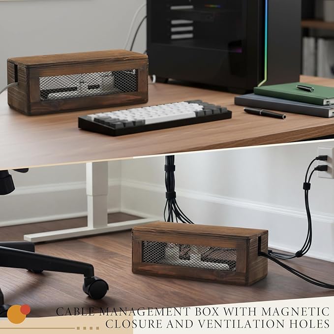 Chunful Extra Large Cable Management Box, 16'' Wood Cord Hider Organizer with Magnetic Lid & Organizer for Power Strip, TV Wires & Desk Cable Storage, Ventilation Hide Floor Cables