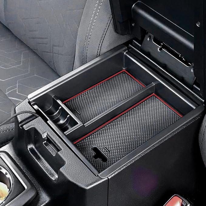JDMCAR Center Console Tray Organizer Compatible with Toyota Tacoma Accessories 2016-2022 2023, Armrest Insert Container ABS Material Secondary Storage Box-(Red Trim)