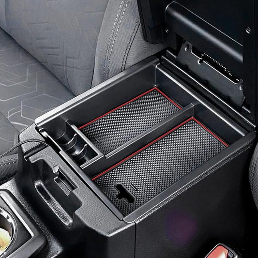 JDMCAR Center Console Tray Organizer Compatible with Toyota Tacoma Accessories 2016-2022 2023, Armrest Insert Container ABS Material Secondary Storage Box-(Red Trim)