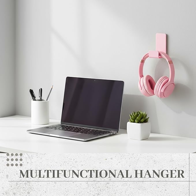 Weewooday 4 Pieces Headphone Hanger Holder Desk Adhesive Headphone Hook Wall Mount Headset Stand Acrylic Holder with Glues for General Purpose Game Earphone (Pink)