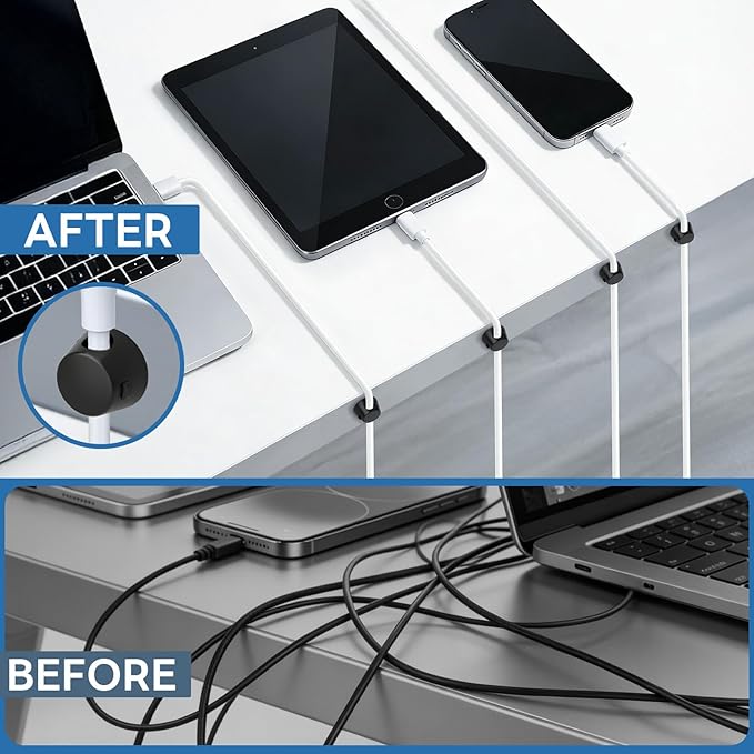 12 Pack Mini Magnetic Cable Organizer Clips, Znben Cord Holder Self Adhesive Cable Management for Desk, Nightstand, Home Office Accessories Black