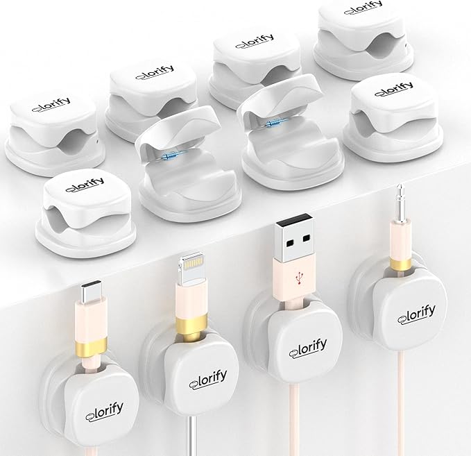 12 Pack Spring Cable Clips, White Adhesive Cord Organizer for Desk, Phone Charging Cords Holder, Car Cable Management, Cable Clips for Computer & Nightstand Charger Clips