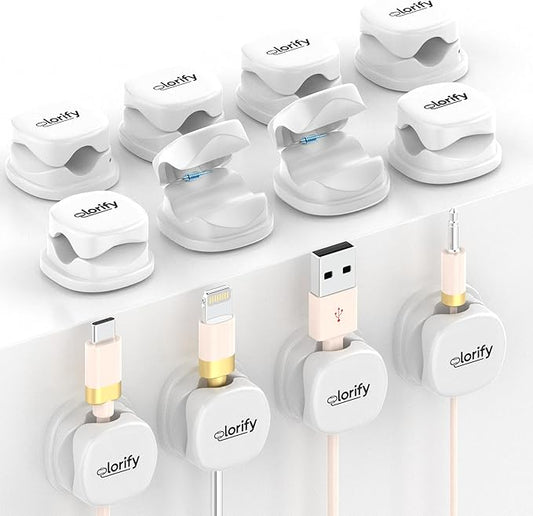 12 Pack Spring Cable Clips, White Adhesive Cord Organizer for Desk, Phone Charging Cords Holder, Car Cable Management, Cable Clips for Computer & Nightstand Charger Clips