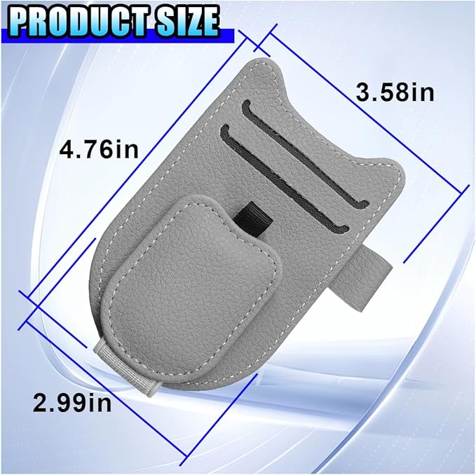 2PCS Sunglass Holder for Car Sun Visor, Magnetic Leather Vehicle Glasses Eyeglass Mount & Ticket Card Clip, Automotive Interior Visor Accessories, Universal for Sedan SUV Truck (Grey)