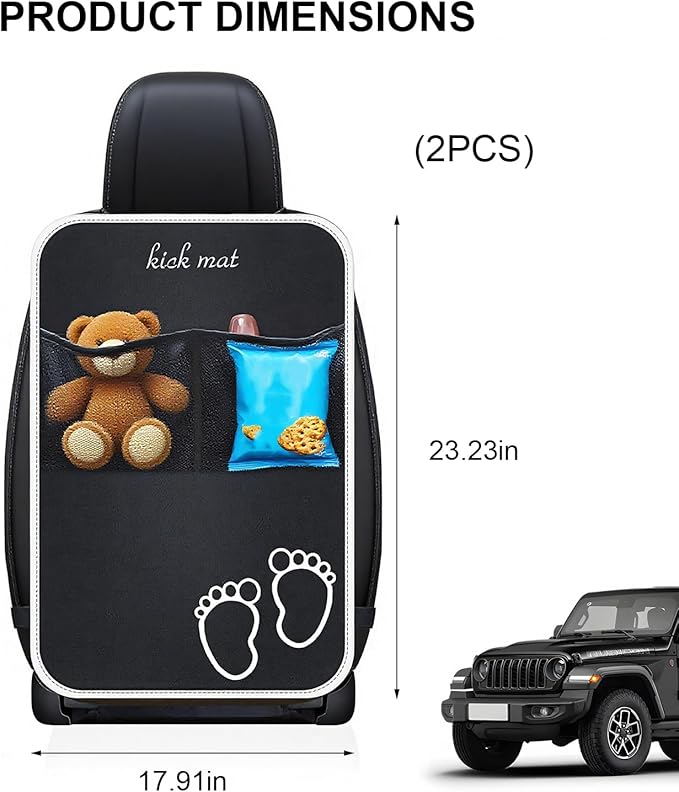 2PCS Back Seat Cover for Kids, Waterproof Extra Large Car Backseat Protector with 2 Storage Pockets, Universal Vehicle Kick Guard Back Seat Organizer for Travel Essentials