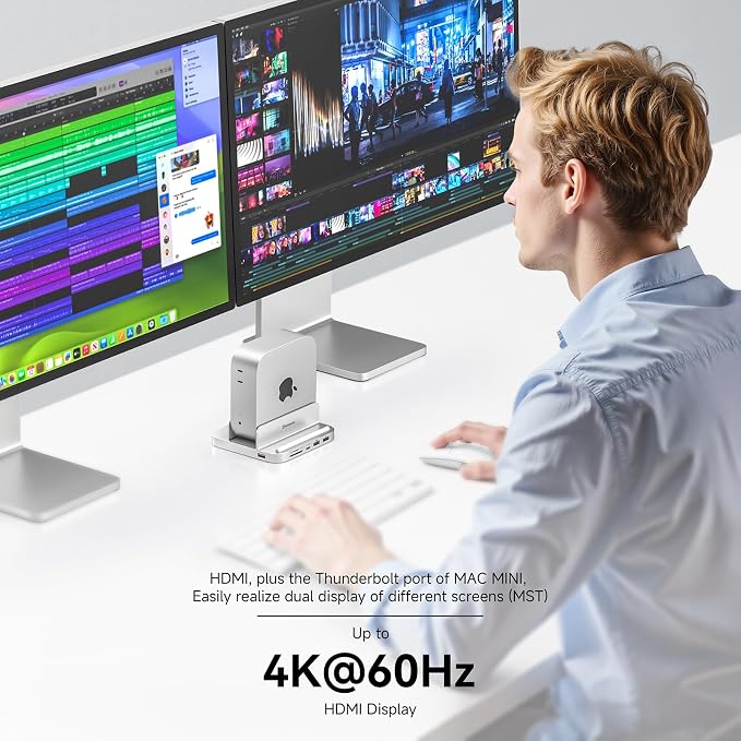 Minisopuru MINI218B MAX Mac mini M4 Dock with 4K@60 HDMI, 8TB M.2 NVMe SSD Enclosure,10Gbps USB C/A Mac mini M4 Hub, TF& SD, 2X USB A 2.0, Audio, Aluminum Vertical Stand for Mac mini M4/M4 Pro 2024