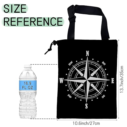 Compass Car Trash Bag,Hanging Drawstring Car Garbage Bag,Waterproof Canvas Car Back Seat Organizer with Adjustable Buckle,for Vehicles,SUVs,Camping,Road Trips