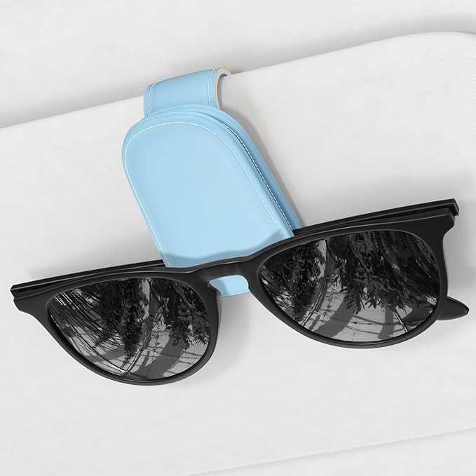 Sunglasses Holder for Car Visor, Magnetic Leather Car Sunglass Holder, Car Sun Visor Glasses Hanger Clip, Car Interior Accessories for Women Men, Fits All Size Eyeglasses