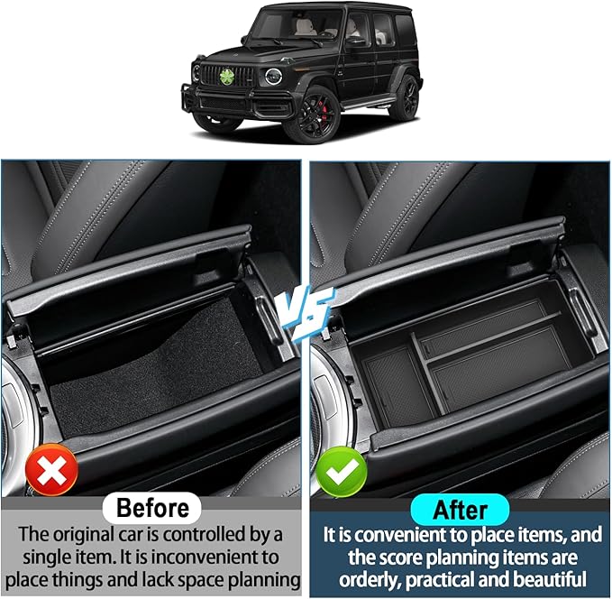 Ruiya G-Class G550/G 580/G350/G63 AMG/W463/W464 Center Console Organizer for Mercedes G Wagon Accessories Middle Console Organizer Compatible with 2019-2022 2023 2024 2025 2026 Benz G-Wagon