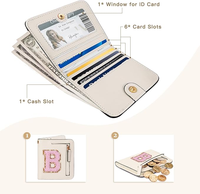 COSHAYSOO Personalized Birthday Party Favor Gifts Initial Wallets for Women Teens Big Sister Dance Recital Performance Cheer Cheerleader Team Gifts Cream Chenille Letter B