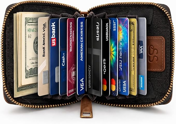 ESS Cowhide Leather Hair-On Wallet Women Small Zip Accordion Card Holder RFID Compact Organizer with Coin Pocket Secure Zipper Stylish Gift Pouch Minimal Everyday Carry