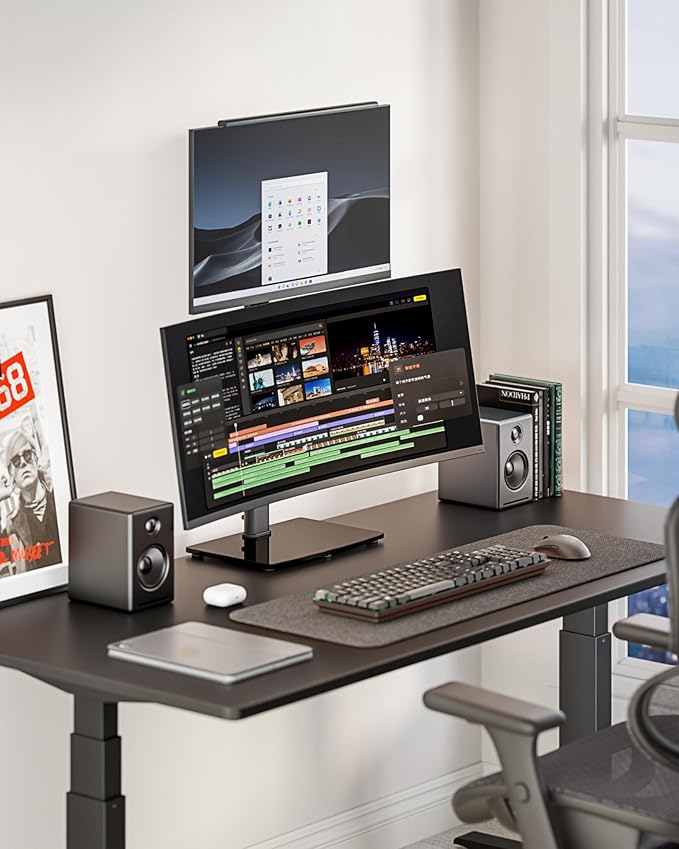 Pegzone Vertical Dual Monitor Stand for 17??4 Inch Screens, Stacked Monitor Mount, Holds up to 33 lbs per Arm, Tabletop Screens Riser with Full Motion, 33.3" Pole 12 Height Settings, 75/100 VESA