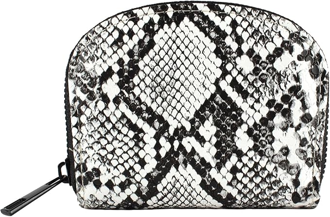 Small Zip Wallet Credit Card Wallet Coin change case Holder for women PU Leather(Grey Snake)